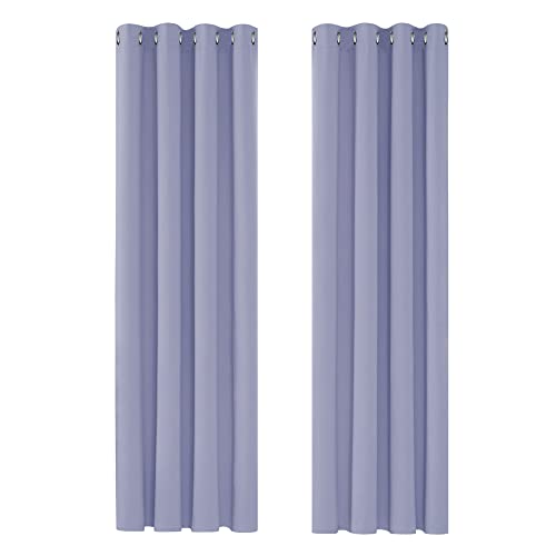 Image of Deconovo Pink Blackout Curtains Bedroom Thermal Insulated Eyelet Curtains for Living Room 46 x 84 Inch Pale Purple 1 Pair
