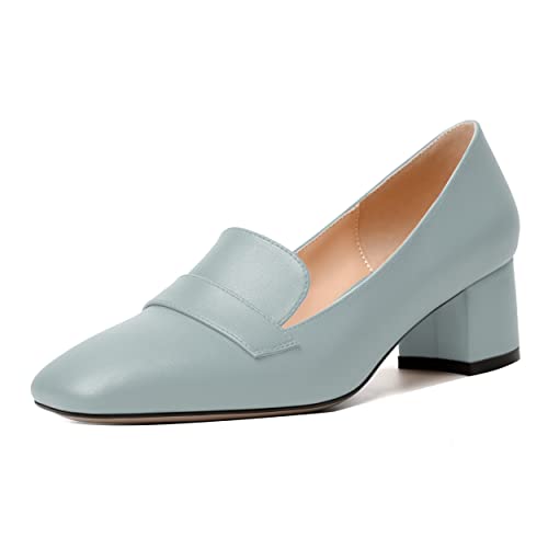 Image of MODENCOCO Womens Square Toe Slip On Comfortable Casual Matte Work Chunky Low Heel Loafers Shoes 2 Inch