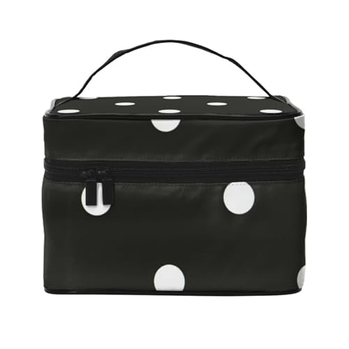 Beauty case organizer grande borsa da viaggio con stampa a nastro rosa con cerniera per donne e truccatori quadrata portatile Dot nero e bianco. Taglia unica