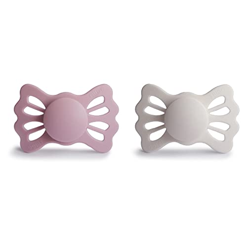 Image of FRIGG Lucky Symmetrical SilkySoft Silicone Baby Pacifier | Made in Denmark | BPA-Free (Primrose/Silver Gray, 6-18 Months)