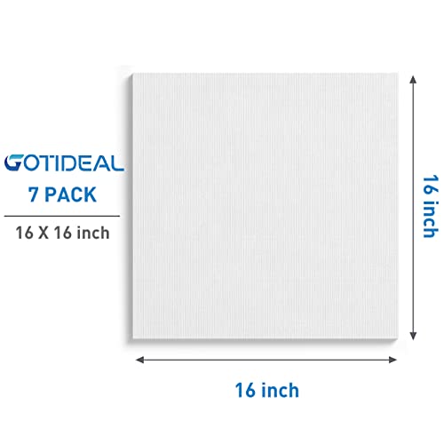 Image of GOTIDEAL Stretched Canvases for Painting, 16x16 Inch Set of 7, Primed White - 100% Cotton Blank Art Square Canvas Boards for Painting for Acrylic Pouring, Oil Paint Dry & Wet Art Media