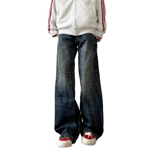 Men's American Straight Leg Denim Jeans Wide Pants for Summer