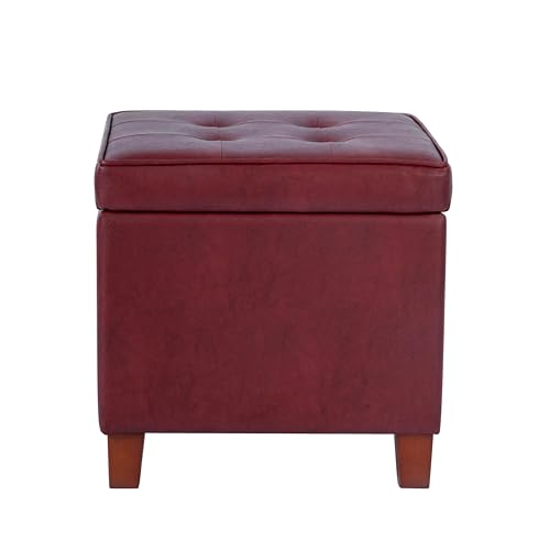 Image of HomePop Ottoman Storage Bench, Red, Faux Leather