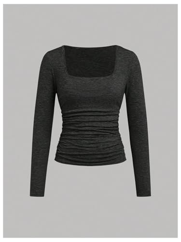 Image of SOLY HUX Girl's 4 Piece T Shirt Square Neck Long Sleeve Ruched Tee Slim Fit Fall Tops Multi 12Y