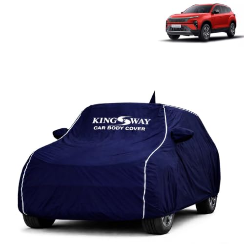 Image of KINGSWAY Super Waterproof Car Cover Only with Tata Harrier (Year 2023 Onwards - All Model) | Mirror and Antenna Pockets | All Weather Car Body Cover with Silver Piping | Blue