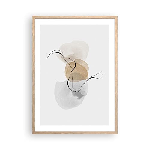 Affiche Decoration Murale Abstrait Minimaliste Aquarelle 50x70cm Poster Cadre Chêne Clair