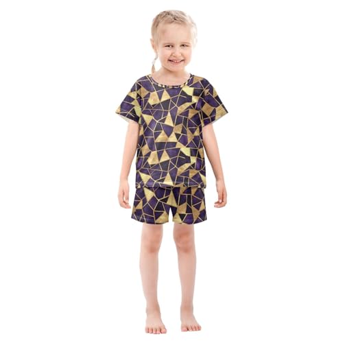 ALAZA Gold Stone Pajamas Set Short Sleeve Cotton Sleepwear Summer Pjs 2 Piece 5-14Y3