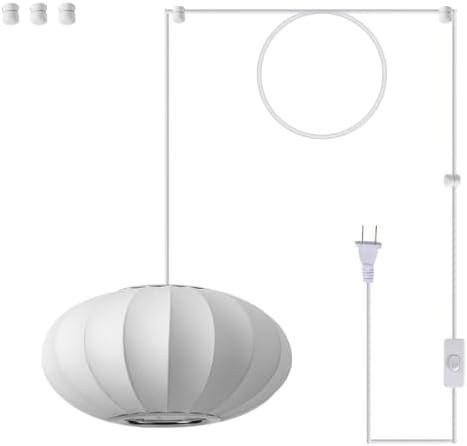 Pandaluna 11.8in Plug in Pendant Light Small Lantern, White Imitation Silk