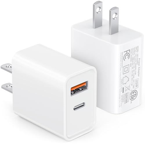 [2 Pack] LCGENS USB C Wall Charger Block 20W, Dual Port PD Power Delivery Fast Type C Charging Block...