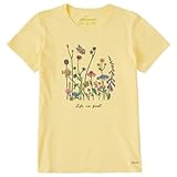 Life is Good. Women's Realaxed Wildflowers Short Sleeve Tee, Sandy Yellow (US, Alpha, XX-Large, Regular, Regular, Sandy Yellow)