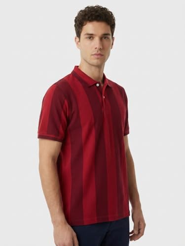 Image of Raymond Men Modern Fit Stripe Pattern Pure Cotton Polo Neck Half Sleeve Casual T-Shirt
