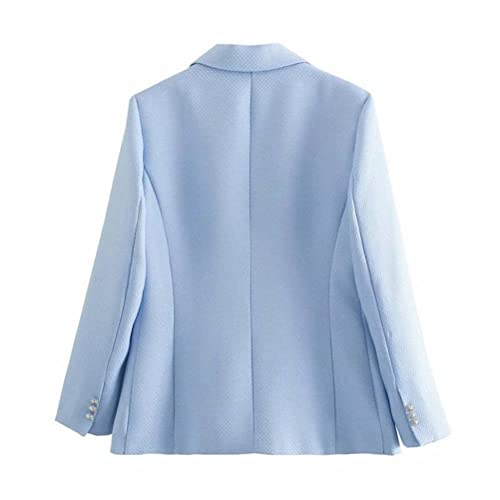 Vestuário Feminino Ternos Casaco Textura Outono Ternos De Peito Duplo Casaco Mulheres, azul claro, L