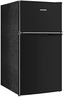 BANGSON Mini Fridge with Freezer, 3.2 Cu.Ft, Low Noise, Energy Saving, 5 Settings Temperature Adjustable, 2 Door Mini Fridge for Bedroom Office and Dorm, (Black)