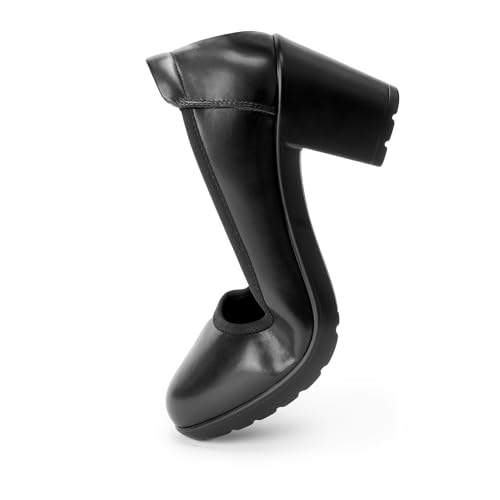 Women's Pumps with Arch Support, Chunky Closed Round Toe Block Heels for Women, Comfortable Low Heel Work Dress Shoes4