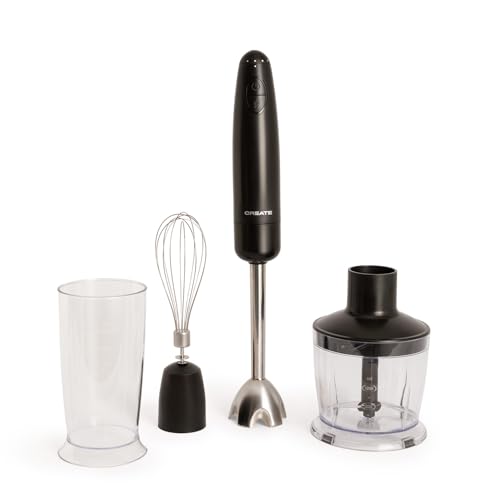 CREATE/FULLMIX RETRO/Batidora de mano negro/Bate, mezcla y monta, 6 velocidades, vaso medidor 600ml, libre de BPA, vaso para triturar 500 ml, 1000W