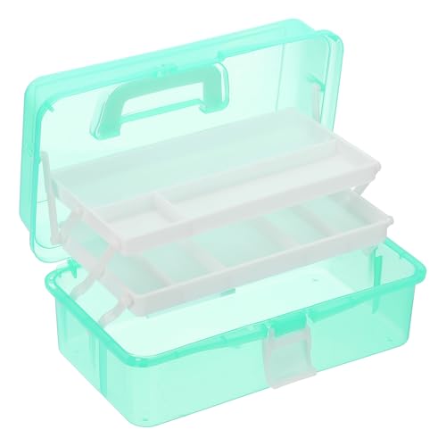 Image of YOKIVE Art Supply Storage Organizer, Art Tool Storage Box 3-Tray Craft Box Art Supplies Organizer with Handle Buckle for Brushes Paints Stamps, Green