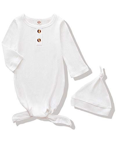 Baby Girls' Nightgowns Newborn Gown Cotton Infant Sleeper Gowns 0-6 Months Unisex Long Sleeve Sleepers With Hat