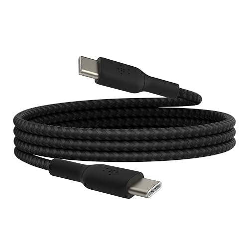 Belkin cable de carga rápida USB C a USB C trenzado (cable USB C para iPhone 16, iPhone 15, Samsung Galaxy S24, Note, Google Pixel, iPad Pro, iPad Mini, Nintendo Switch, cable carga Tipo C) 1 m, negro
