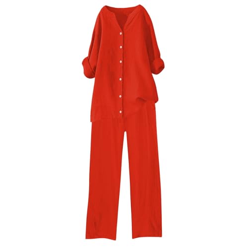 Ensemble femme pyjama grande taille en lin coton chic vêtement élégant 2 pièces