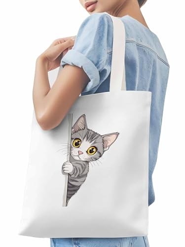 Canvas Tote Bag, Cute Cartoon Pet Cat Aesthetic Canvas Tote Handbags for Women Shoulder Bag,3