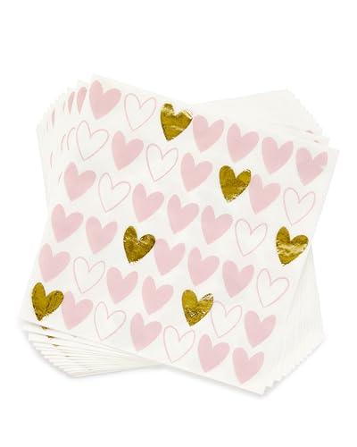 Amscan 9908640 - Guardanapos para o dia dos namorados, design de corações abertos, cor rosa e dourado, pacote de 16