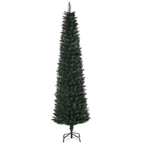 HOMCOM Árbol de Navidad Estrecho 180 cm con 380 Ramas Base Plegable Verde