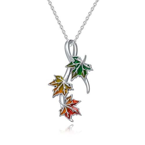 Grmdit Maple Leaf/Four Leaf/Strawberry Necklace 925 Sterling Silver Pendant Necklace Jewelry Gifts for Women