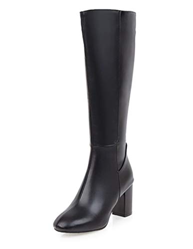 AIMODOR Womens Knee High Heeled Riding Boots Chunky Heel With Zip Up3