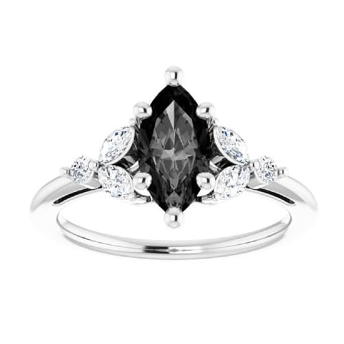 2 CT Marquise Cut Black Onyx Diamond Engagement Rings for Women, Trillium Marquise Solitaire Onyx Promise Ring For Her, Black VVS1 Wedding Ring, 925 Silver & 10k 14k 18k Gold Best Rings For Gift