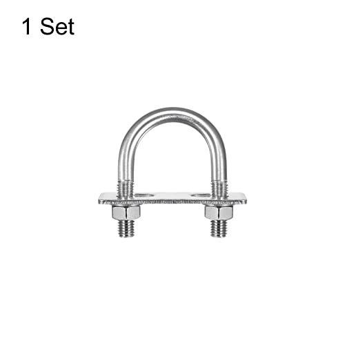 Image of uxcell Round U-Bolts, 40mm(1.57 inch) Inner Width 69mm Length M10 304 Stainless Steel U Clamp Bolt with Nuts Washers and Plates, for Boat Trailer
