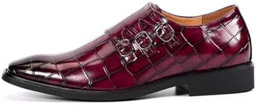 Men's Printed Oxford Dress Shoes, Stylish Metal Buckle Comfortable Slip-on Pointed Toe Dress Shoes Business Wedding Slip-on Men's Loafers (Purple,12.5)