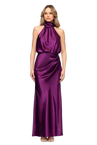 Betsy & Adam Women's Satin Halter Neck Floor Length Dress, Plum, 6 : Clothing, Shoes & Jewelry