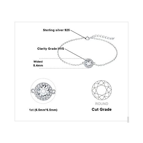 JewelryPalace 1.2ct Moissanite Adjustable Halo Link Bracelet for Women, Round 14k White Yellow Rose Gold Plated 925 Sterling Silver Bracelet for Her, Anniversary Bracelet Jewelry Gift VVS D-F2
