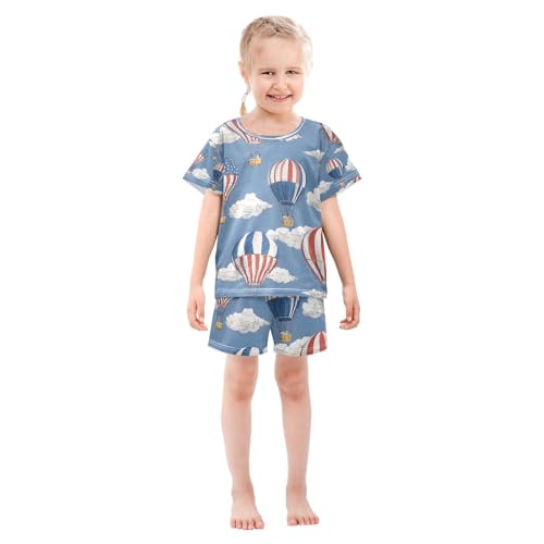 senya Hot Air Balloon Clouds G Summer Pajamas Set Short Cotton Sleepwear 2 Piece3