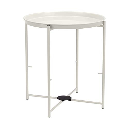 Image of Amazon Basics Round Storage End Table, Nightstand with Cloth Basket, Bedside Table, White /Heather Gray, 17.7 inch L x 17.7 inch W x 18.9 inch H