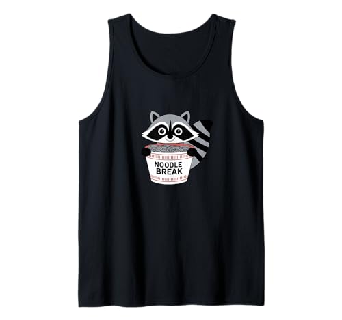 Cute Raccoon Holding Noodle Break Cup for Food Lovers Camiseta sin Mangas