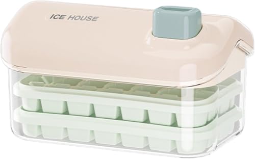 Image of Homecloud 2-Layer Ice Cube Tray with Sealed Lid & Storage Bin - 56 Cubes, BPA-Free, One-Click Release (Pink)