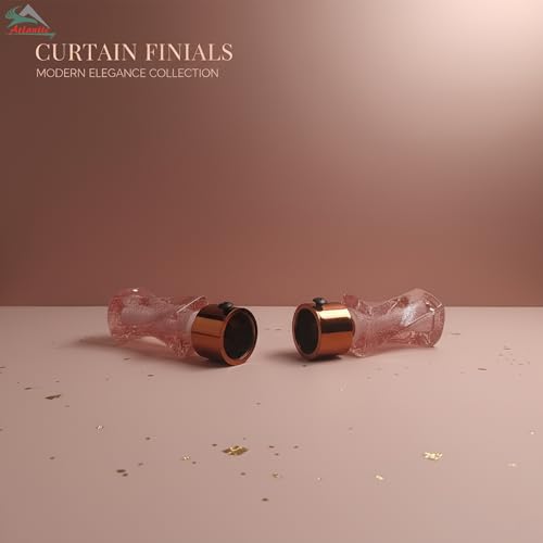 Image of Atlantic Curtain Rod Finials Set of 2, Decorative Textured Resin Finials with Rose Gold Finish for Standard Drapery Rods