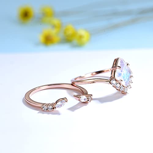 Natural Moonstone Gemstone Genuine 925 Sterling Silver Ring Set for Women Kite Cut Women's Ring for Engagement Bride Romantic Trendy Gift2