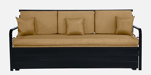 Image of 3 Seater Metal Sofa Cum Bed with Hydraulic Storage | Sofa Set for, Living Room, Bedroom, Guest Room| King Size Convertible Sofa Bed Comfortable Seating & Sleeping |King Size (Camel & Black)