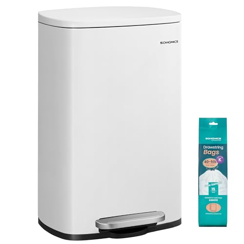 SONGMICS 13 Gallon (50 L) Trash Can, Stainless Steel Kitchen Garbage Can, Recycling or Waste Bin,...