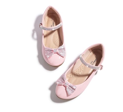 LUCKY STEP Girls Dress Flats Casual Mary Jane Ballet Shoes Bow Rhinestones Wedding Party Shoe for Little Kids