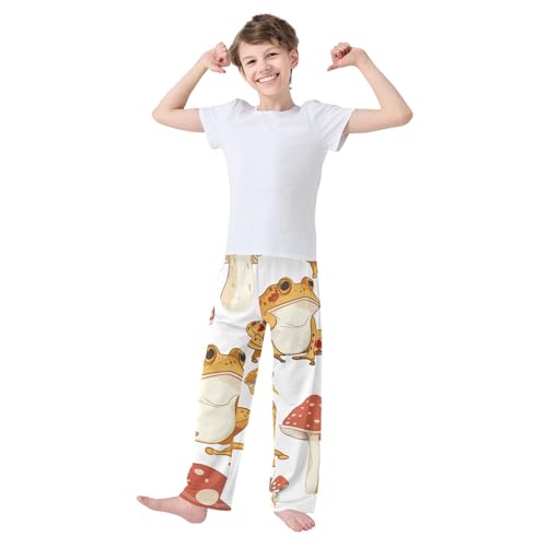 ZZXXB Frog and Mushroom Pattern Boys Long Pants Soft Trousers Elastic Waist Kids Lounge Bottoms with Pockets S-XL2