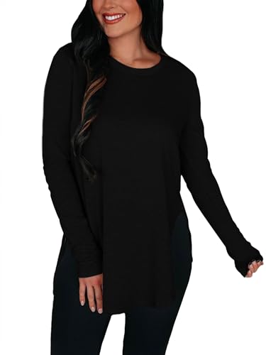 BZB Womens Long Sleeve Tunic Tops Fall Casual Crew Neck Side Split Hi-Low Hem Loose Shirts To Wear With Leggings4