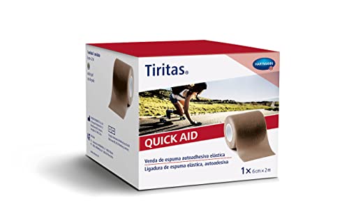 TIRITAS Quick Aid: 2 en 1, protección y fijación, Venda con espuma autoadhesiva que ofrece la protección de un apósito y la fijación de un vendaje; Color carne; 1 unidad