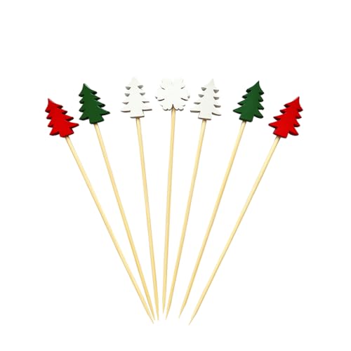 kkrrammii - kkrrammii Lot de 100 pics à cocktail de Noël en bambou de 11,9 cm pour boissons, sandwichs aux fruits, charcuterie, fournitures de fête, 4 styles mélangés