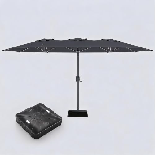 Takywep 9 x 15 ft Large Outdoor Patio Umbrella with Base, 12-Rib Heavy Duty Canopy, Waterproof UV Protection Outdoor Shade for Backyard Pool Garden Balcony
