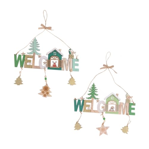 FUNOMOCYA Colgantes de Madera para Colgar Navidad 2 Piezas Decoración Navideña para Puertas y Árboles Accesorios Ecológicos de Madera para Fiestas y Manualidades Estilo Rústico y Natural