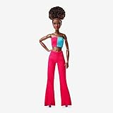 Barbie Looks Doll with Natural Black Hair in Color Block Crop Top & Raspberry Flare Pants, Posable Made to Move Body