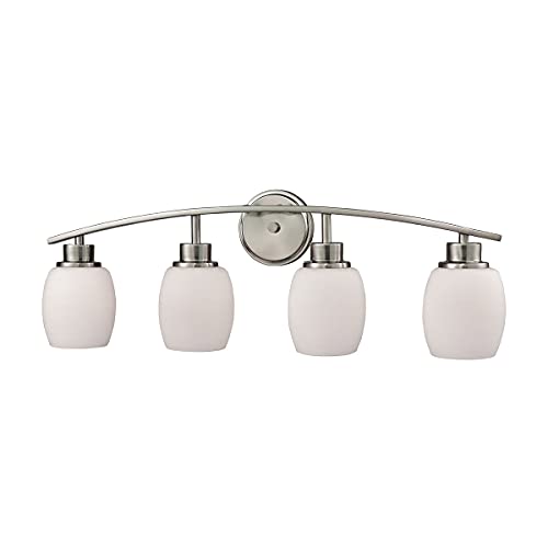 Up To 40% OFF Thomas Lighting Casual Mission 4-Light for The Bath in Brushed Nickel with White Lined Glass, 6"D x 28"W x 9"H, (CN170412)